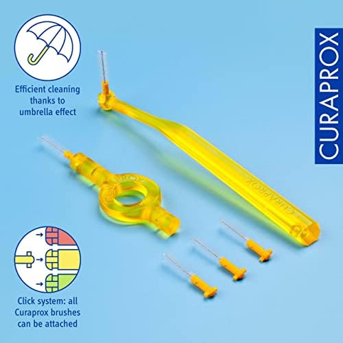 Curaprox CPS 09 Prime Start Interdental Brushes Set, 5 Interdental Brushes CPS 09 + 1 UHS 409 Holder + 1 UHS 470 Holder, 0.9 mm Diameter, 4 mm Effectiveness, Yellow