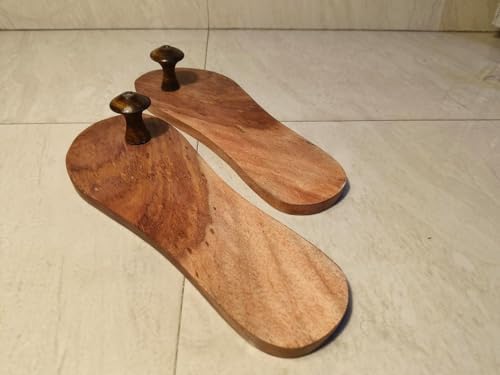 Wooden Cave Slippers Unique Design khadau for Temple Decoration Pooja Room Charan Paduka Khadau-10 inch #04, ZAQ12