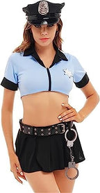 Womens Schoolgirl Halloween Sexy Police Officer Uniform Outfit Role Play Policewoman Cosplay Costume