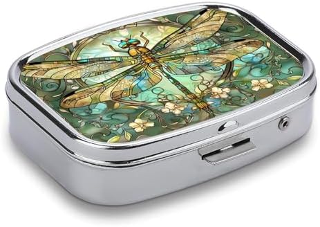 Metal 2 Compartment Pill Organizer Travel Friendly Portable Compact Pill Box Cute Pill Case to Hold Vitamins,Fish Oil,Supplements,Meds,Tablet for Purse,Pocket. (Dragonfly)
