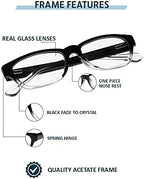 Clear Glass Reading Glasses Real Glass Lenses in Stylish Acetate Frame Available in Reading Magnification +0.25 to +3.00 (+0.25)