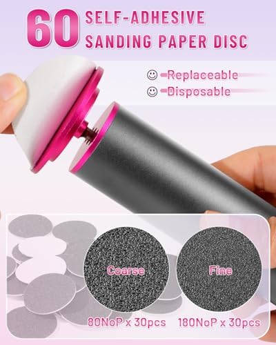 DERMAWAVE Electric Callus Remover for Feet with 60 Sandpaper Discs, Adjustable Speed Professional Foot File Electric Heel Grinder Sander Pedicure Tool for Men & Women