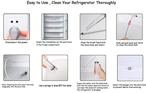 MUAECH Refrigerator Drain Hole Cleaner Kit, 7-Piece Fridge Drain Tube Cleaning Tool with 60IN Long Flexible Brush & Hose, for Clogged Water Line & Dispenser - Includes Syringe, Plungers, Shovel