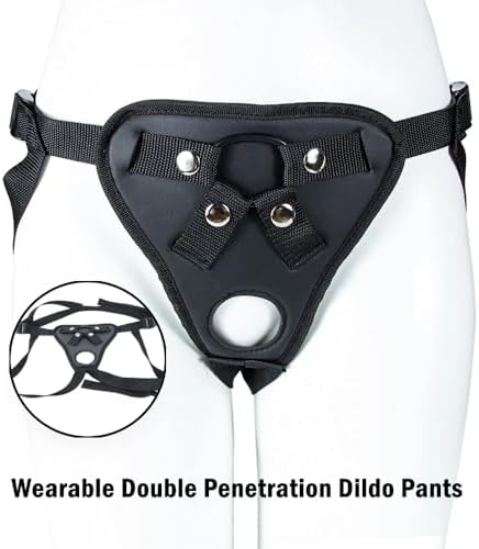 Double Penetration Strap On Harness Pants Adult Anal Sex Toy with Double Hole for Male Couples Adjustable Wearable Dildo Pants BDSM Sex Restraint with Two O Rings Universal for Different Penis Sizes