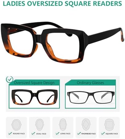 Eyekepper 4 Pack Stylish Reading Glasses Women - Oversized Square Readers Black/Tortoise