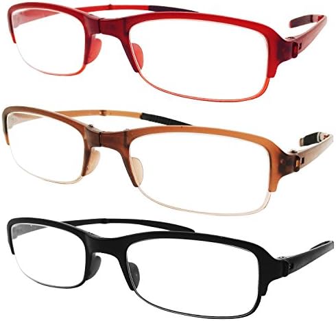3 PRS Folding Reading +4.00 Glasses Travel 1x Black, 1x Brown, 1x Red Spectacles