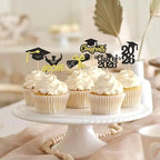 24pcs Glitter Black Golden 2026 Graduats Diploma Cupcake Toppers Class of 2026 Grad Cap DONE Cupcake Picks Cake Decorations for 2026 Graduation Theme Party Supplies
