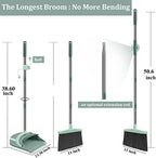 Broom and Dustpan Set for Home, Dust pan with Long Handle, Broom with Dustpan Combo Set, for Home Kitchen Room Office Lobby Floor Use Upright Stand Up Sweeping (Gray&Green)