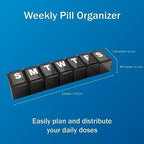 Amazon Basic Care Weekly (7-Day) Pill Organizer, Vitamin Planner, And Medicine Box, Medium Compartments, Black