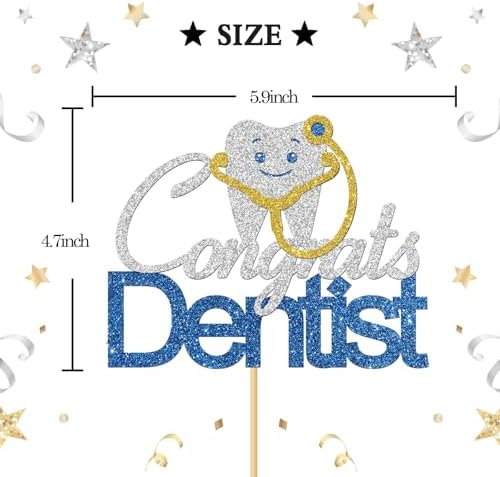 Congrats Dentist Cake Topper Congrats Doctor Grad Cake Decor Holy Molar You Did It It's Dr Medical School Graduation Party Decor Supplies Silver & Blue Glitter