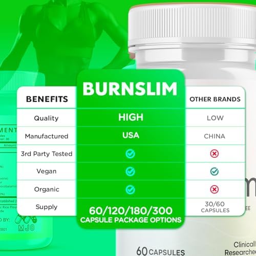 Burn Slim Capsules, Official Burnslim Pills with All Natural Ingredients, Advanced Burn Slim Health and Wellness Vitamin Supplement Supporting Active Lifestyle for Women and Men (60 Capsules)