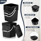 Mumufy 10 Pcs 3.5 Gallon Food Grade Bucket with Lid Plastic Pail with Handle and Lid Buckets for Storing Dry Food Charcoal Camping Fishing(Black,11.22 x 9.76 x 8.27 Inches,Square)