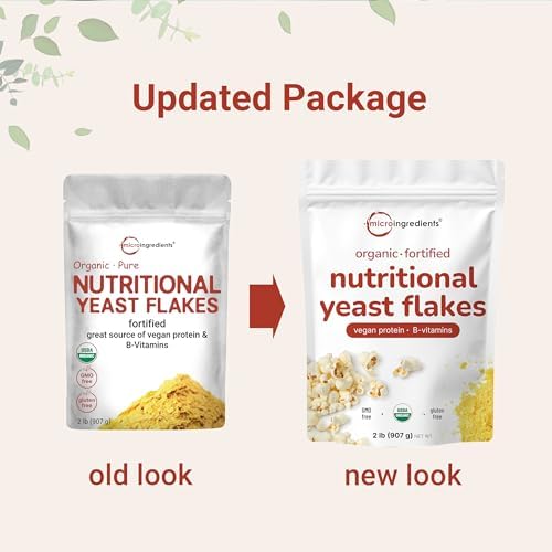 Micro Ingredients Organic Fortified Nutritional Yeast Flakes, 2lb (32oz) | Rich in Vegan Protein, B Vitamins, & Beta-Glucans | Keto Friendly, Dairy Free Cheese Substitute, Non-GMO, Gluten Free