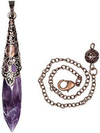 Rockcloud Natural Amethyst Dowsing Pendulum Chakra Crystal Point Pendant Pendulum for Divination Copper Wicca Balancing Meditation Kit