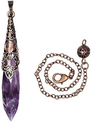 Rockcloud Natural Amethyst Dowsing Pendulum Chakra Crystal Point Pendant Pendulum for Divination Copper Wicca Balancing Meditation Kit