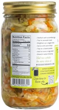 Raw Organic Sauerkraut, "Green Garden" Variety, 16 Oz Glass Jar