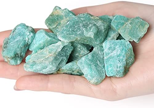 QINJIEJIE 0.9Lbs Amazonite Raw Crystals Natural Rough Stones Bulk Large 1" Rocks Wholesale Reiki Gemstones Fountain Rocks for Tumbling Cabbing Polishing Wire Wrapping Wicca Decoration