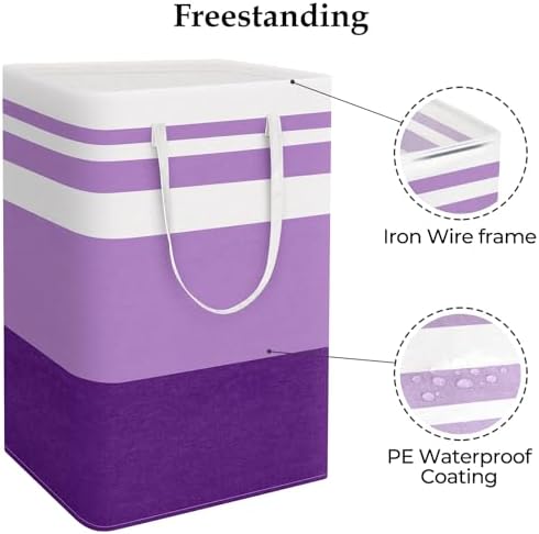 StorageRight Large Collapsible Laundry Basket Hamper with Easy Carry Handles，Freestanding Clothes Hampers for Laundry, Bedroom, Dorm, Towels, Toys, 75L, Purple