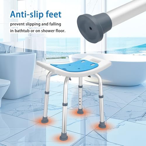 Bath Seat Bathroom Bathtub Shower Chair Stool for Adults, Seniors and Disabled, Elderly Tub Transfer Bench for Inside Shower (Grey, Round Foot Mats)