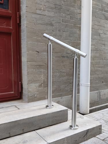 Outdoor 2 Step Handrail, DIY 304 Stainless Steel Transitional Hand Rails with Installation Kit,Silver Porch Stair Railing for Concrete Brick or Wooden Steps, 26x36 in