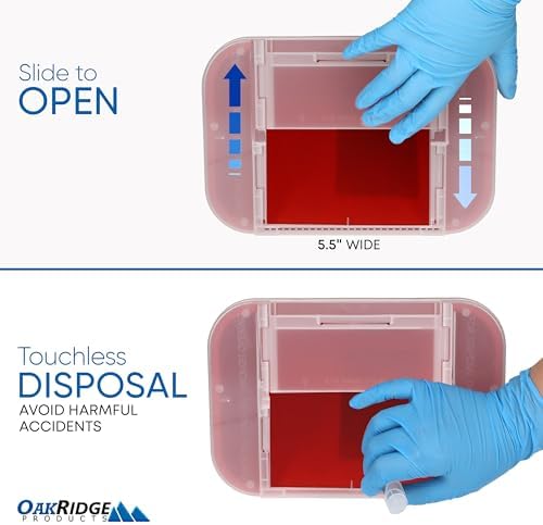 Oakridge Products Large Sharps Container for Home Use and Professional 2 Gallon (3-Pack) with Sliding Top, Biohazard Needle and Syringe Disposal, CDC Certified
