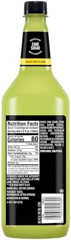 Mr & Mrs T Sweet & Sour Mix, 1 L bottle (Pack of 6), Sweet and Sour Blend Flavored Cocktail Mixer, Made with Cane Sugar, Perfect for Cocktails and Mocktail Drinks