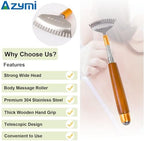 Back Scratcher, Metal Back Scratcher Telescopic Wooden Handle with Steel Roller Ball- Wide Claw, Portable Face Head Scalp Butt Scratcher Back Massager Tool