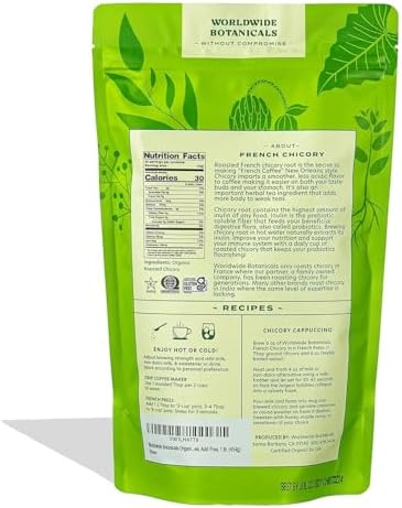 Worldwide Botanicals Organic French Chicory Root, 1 Pound - Brew Like Coffee, Blend Roasted Chicory Root With Coffee, Acid Free, Caffeine Free, Kosher