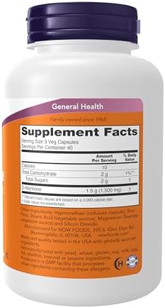NOW Foods Supplements, D-Mannose 500 mg, Non-GMO Project Verified, Healthy Urinary Tract*, 120 Veg Capsules