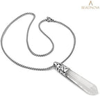 BEADNOVA Healing Crystal Necklace for Women Men White Quartz Pendant Energy Healing Gemstones Jewelry Pendulum Crystal Divination (Hexagonal, 18 Inches Stainless Steel Chain)