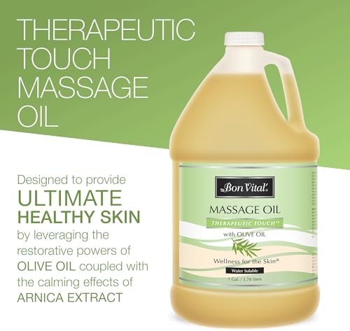Bon Vital' Therapeutic Touch Massage Oil, 1-Gallon Bottle, Unscented Massage Oil for Massage Therapy With Olive Oil, Lightweight Non-Greasy Formula, Professional-Grade for Dry Skin and Sore Muscles