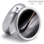 Hockey Stick Pill Organizer 3 Compartment Travel Pillbox with Mirror Daily Medicine Pill Case Metal Pill Box for Purse & Pocket Portable Small Medicine Box Round Vitamin Case Container