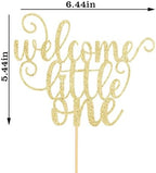 Welcome little one Cake Topper，Baby Birthday Party Cake Toppers Decorations,Baby Gender Reveal Decorations/Party Dinner Party Decorations Supplies（ Golden）