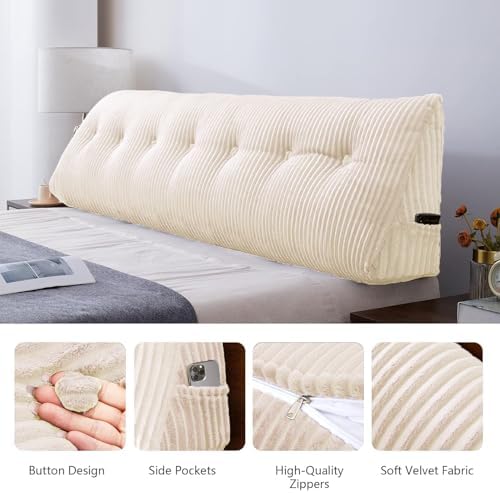 SLIGUY Large Headboard Pillow, Headboard Wedge Pillow Bed Rest Reading Pillow Bolster Triangular for Sitting in Bed-Backrest Positioning Support Long Pillow for Daybed (Twin: 40x8x20 Inches,Beige)