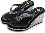 MIOKE Women's Wedge High Heel Flipflops Sandals Glitter Sequin Platform Comfy Nonslip Summer Thong Sandal