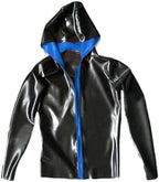 Latex Rubber 100% Tops Hoodie Jacket Blue with Black Man,Black,3XL