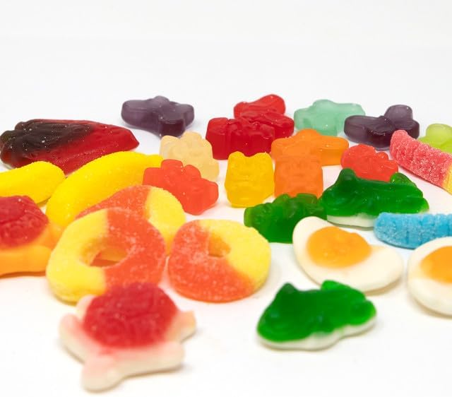 Gummi Mania Party Mix - 5lbs (9 Types) Bulk Gummy Candy Red and Blue Raspberries, Worms, Frogs, Butterflies, Strawberries, Turtles, Bananas and Eggs