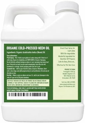 Verdana Organic Neem Oil – Cold Pressed, 100% Pure Neem Seed Oil, Concentrated Multi-Purpose Oil for Skin, Hair & Plant Use, No Additives - 16 Fl Oz