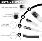 Bottle Cleaning Brush Set - Long-Handled Flexible Brush Head, with Bottle Neck Thread Gap Brush, for Cleaning Narrow Neck Water, Beer, Wine, Baby Bottles, Pipes, Tubes, Hoses, and Flasks