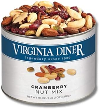 Virginia Diner Peanuts - Cranberry Nut Mix - Gift Pack of 2, 18oz. Resealable Cans By Lyza's Sweets & Treats