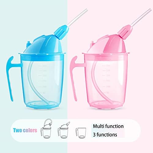 VOPHIA Drinking Beaker Cup for Disabled Adults, Convalescent No Spill Feeding Cup with Straw for Elderly Maternity Drink Water Porridge Soup 350ml (Blue)