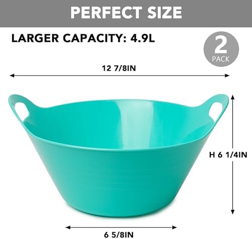Tiawudi 2 Pack Snack Bowls (4.9L Large), Plastic Serving Bowls for Party, Large Bowls with Handles for Kitchen, Fruit, Cereal, Candy, Salad and Chip, Microwave Safe