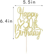 Gold Glitter Happy 30th Birthday Cake Topper - Cheers to 30 Years Cake Topper, 30 & Fabulous Cake Decoration for Hello 30th Birthday Anniversary Party Cake Decorations Supplies