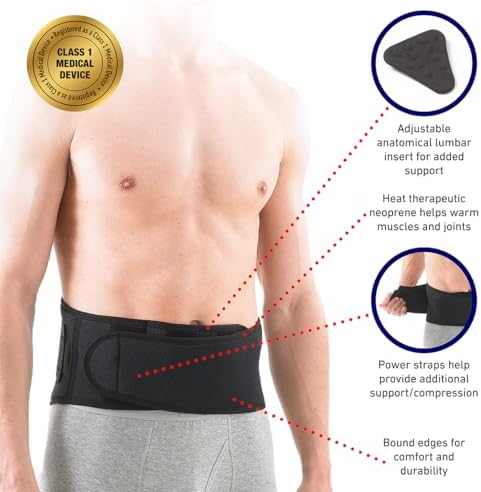 Neo G Back Brace with Power Straps - Support For Lower Back Pain, Muscle Spasm, Strains, Arthritis, Injury Recovery, Rehabilitation - Adjustable Compression - Class 1 Medical Device - One Size - Black