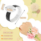 Bonuci 4 Pcs Wristlet Corsage Bracelet Rhinestone Wristlet Band DIY Wedding Wristband Accessory for Wedding Party Prom Bride