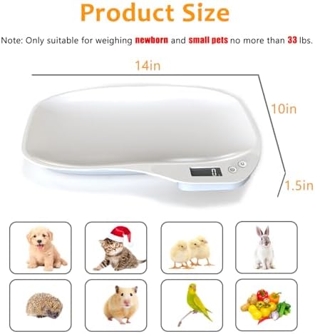 Small Animal Digital Scale,14 x 10 Pet Scale with LCD Display, Puppy Scale (Max 33lbs), Electronic Kitchen Food Scale, for Weighing Kitten, Puppies, Hamster, Newborn Pets (White)