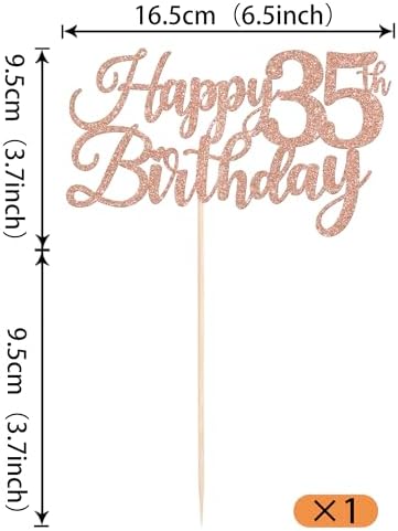Rsstarxi 1 Pack Happy 35th Birthday Cake Topper Glitter Cheers to 35 Years Hello 35 Fabulous Cake Pick for It's My 35 Birthday Theme Celebrate Party Cake Decorations Supplies Rose Gold