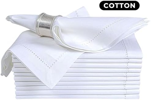Bedding Craft Cotton Cloth Dinner Napkins Set of 12 – 18x18 White with Hemstitched Mitered Corners – Machine Washable Fabric Napkins for Weddings, Dinner Parties & Table Decorations