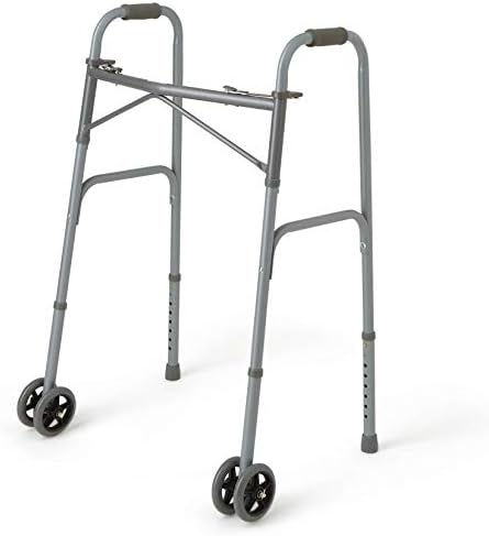Medline Heavy Duty Bariatric Extra Wide Folding Walker wtih 5" Wheels, Supports up to 600 lbs, Comfort Foam Hand Grips