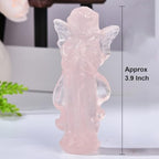 JIC Gem 3.9 Inch Rose Quartz Prayer Angel Healing Crystal Guardian Angel Figurine Pink Hand Carved Gemstone Statue 1pc